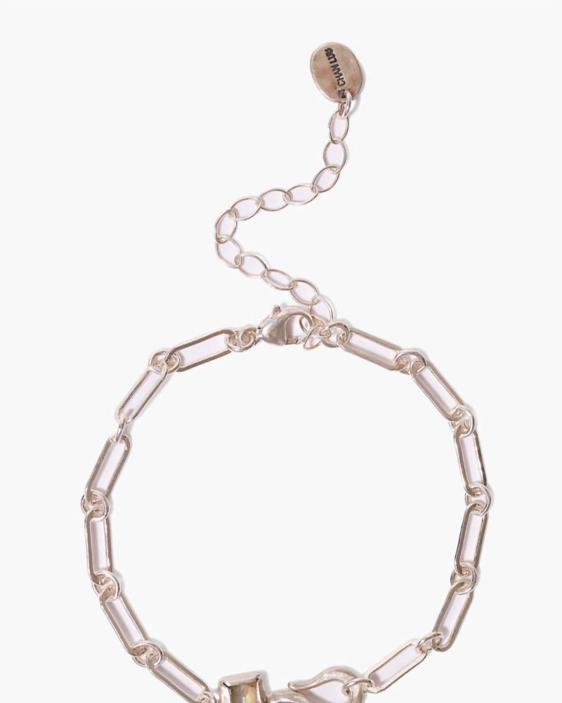 Front of a size O/S Bezel Wrap Labradorite Bracelet in Silver in Silver by CHAN LUU. | dia_product_style_image_id:330443